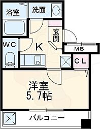 チャミー東山 4階1Kの間取り
