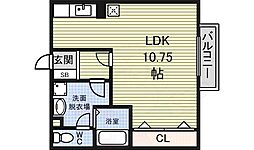 casa wind 1階ワンルームの間取り