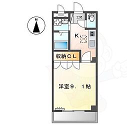 グランディールU 1階1Kの間取り