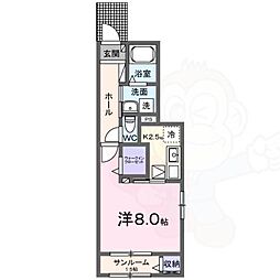 カーサ5 1階1Kの間取り