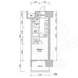 ザ・パークハビオ新栄 14階1Kの間取り