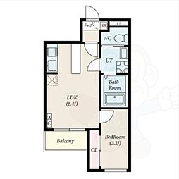 fika庄内緑地公園 1階1LDKの間取り
