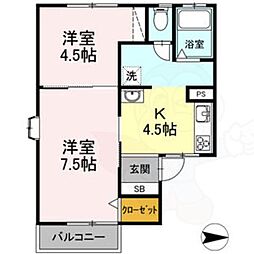 エルひょうたんやま 2Kの間取図画像