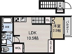 RISE吹上 2階1DKの間取り