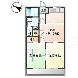 メゾンブランシュ 2階2DKの間取り
