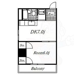 パークサイドメゾン伏見 1DKの間取図画像