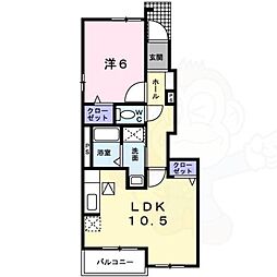 ソレイユ八反 1LDKの間取図画像