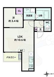 春日井市小野町5丁目アパート 1LDKの間取図画像