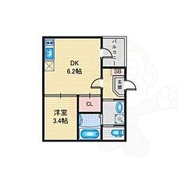 ハーモニーテラス森末町3 1DKの間取図画像