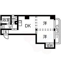 プレズ名古屋徳川 2DKの間取図画像