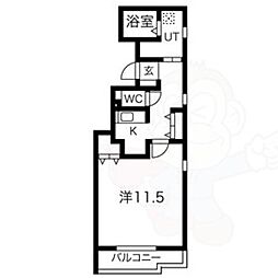 ヒルズ向陽 1Kの間取図画像