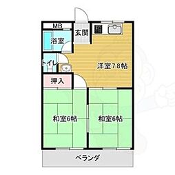 第2リバーサイド清水 2DKの間取図画像