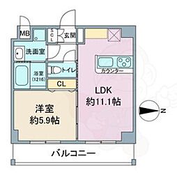クレールシティ御器所 1LDKの間取図画像