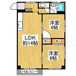 平和第2マンション 2LDKの間取図画像