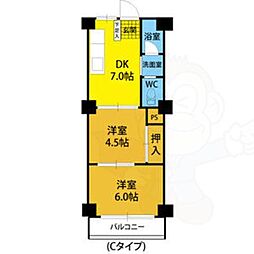 OS・SKY第一不二ビル 2DKの間取図画像