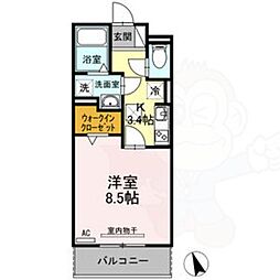 太閤アイサンメゾン 1Kの間取図画像