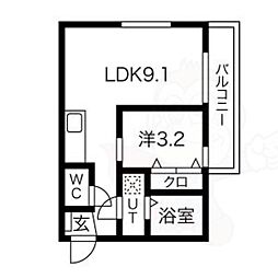 プリシェール中小田井 1LDKの間取図画像