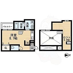アーティ山王 1Kの間取図画像
