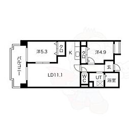 ユーハウス鶴舞2 2LDKの間取図画像