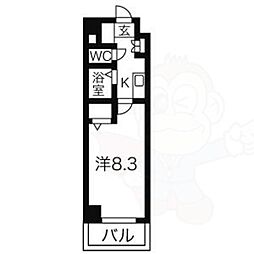 H.O.M.E.S伊勢山 1Kの間取図画像