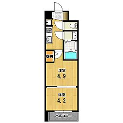 エステムコート京都二条 5階2Kの間取り