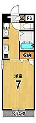 グリーンヒル塔之段 1Kの間取図画像