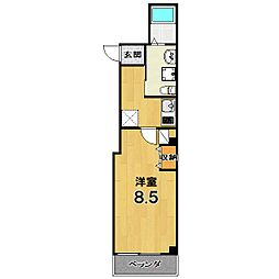 フラッティ西陣 2階1Kの間取り