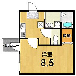 ビエノス京都花園 2階1Kの間取り