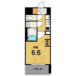 プラシード京都 6階1Kの間取り