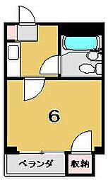 プラザクレバーI 2階1Kの間取り