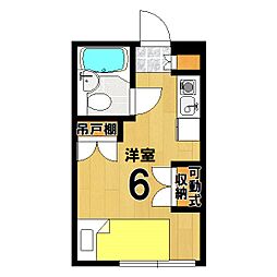 コート紫竹 1階ワンルームの間取り