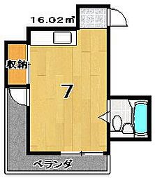 京都市営烏丸線 国際会館駅 徒歩4分の賃貸マンション 3階ワンルームの間取り