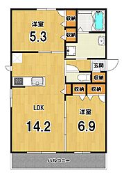 ルコアン堀川今宮 2LDKの間取図画像