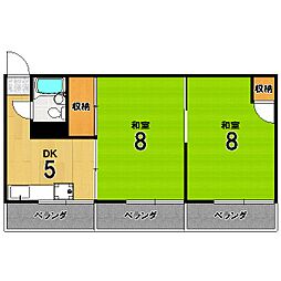 ハイツ修学院 2階2DKの間取り