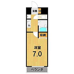 プランドール北白川 4階1Kの間取り
