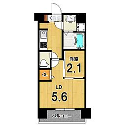 アクアプレイス京大北OX 1階1LDKの間取り