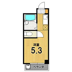 白川ロイヤルハウス 2階ワンルームの間取り