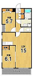 サクシード宝ヶ池 2LDKの間取図画像