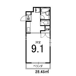コアワン 4階1Kの間取り