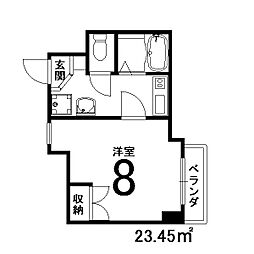 シャントール二条 8階1Kの間取り