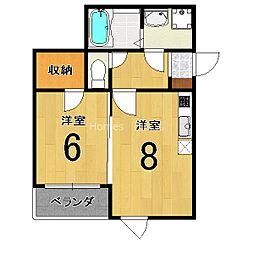 CASA GRAN西院 2階1LDKの間取り