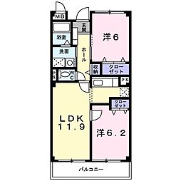 ヴィラ　アルシオーネ 3階2LDKの間取り