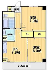 サン・ローラン吉祥院 2LDKの間取図画像