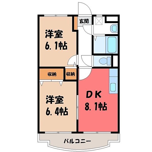 ユーミーアズール ｜栃木県小山市大字外城(賃貸マンション2DK・3階・48.25㎡)の写真 その2