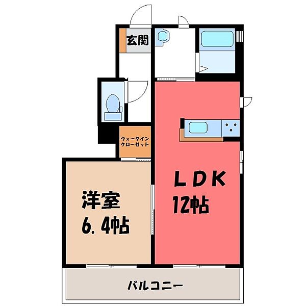 オレンジガーデン B ｜栃木県栃木市本町(賃貸アパート1LDK・1階・41.86㎡)の写真 その2