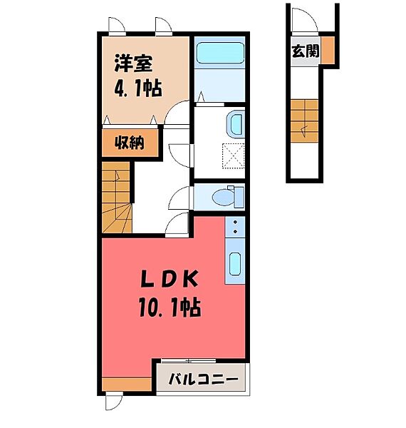 夢風花 ｜栃木県小山市城西2丁目(賃貸アパート1LDK・2階・41.87㎡)の写真 その2