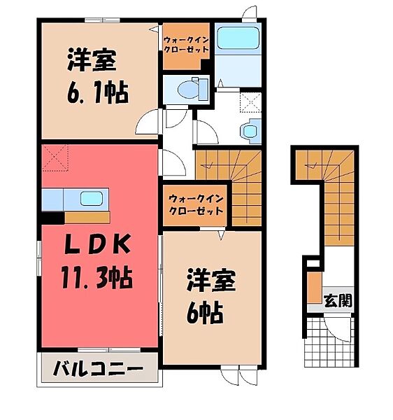 メイプルコート II ｜栃木県下都賀郡野木町大字南赤塚(賃貸アパート2LDK・2階・57.63㎡)の写真 その2