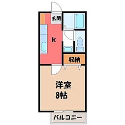JR東北本線 小山駅 バス9分 旭小学校前下車 徒歩7分の賃貸アパート 2階1Kの間取り