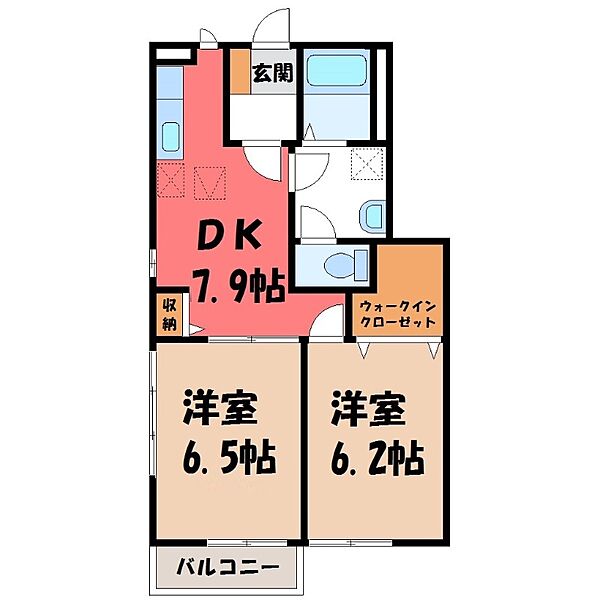 シンフォニー A ｜栃木県栃木市薗部町2丁目(賃貸アパート2DK・1階・48.28㎡)の写真 その2