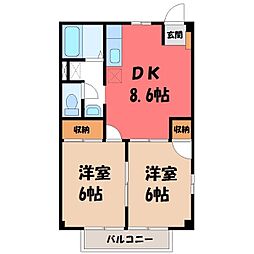 JR水戸線 下館駅 徒歩15分の賃貸アパート 2階2DKの間取り